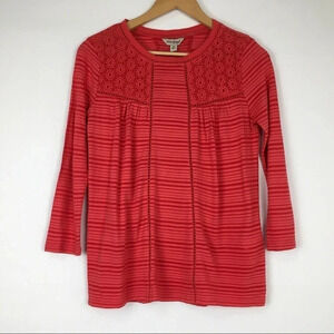 Lucky Brand Striped Crochet Lace Knit Top Size XS